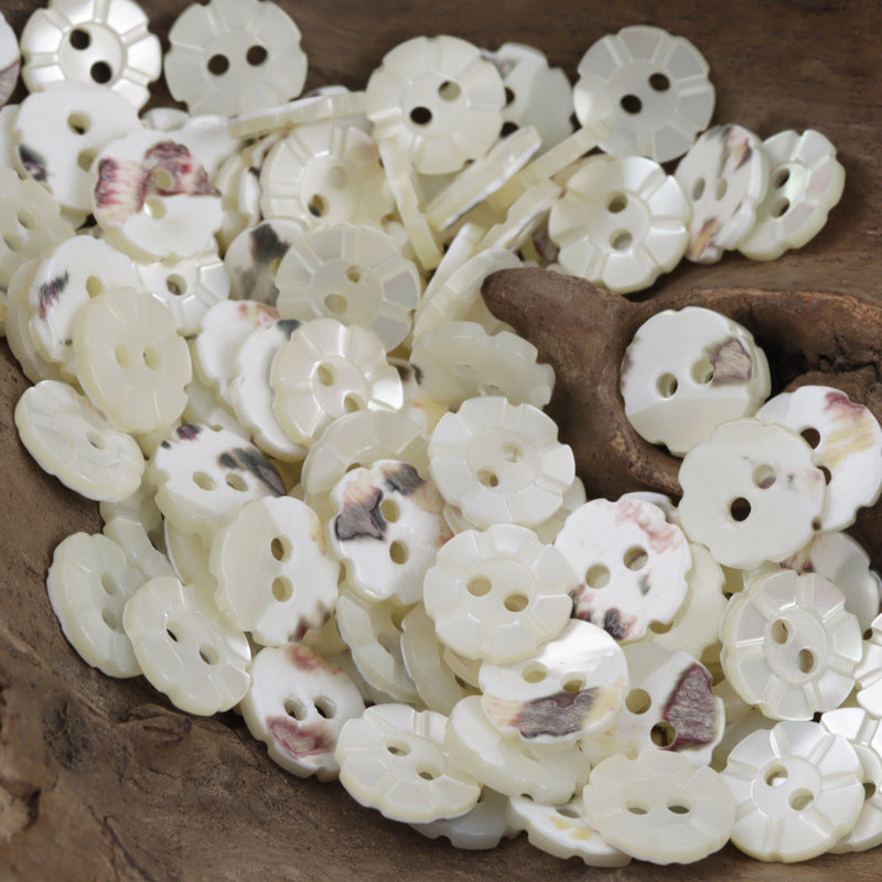 Laser-Engraved Natural Off-White Two-Hole Shell Buttons 10pcs - Lots of Buttons