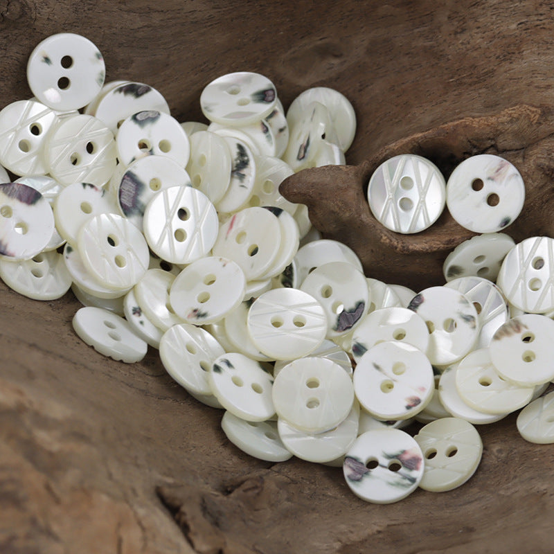 Laser-Engraved Natural Off-White Two-Hole Shell Buttons 10pcs - Lots of Buttons
