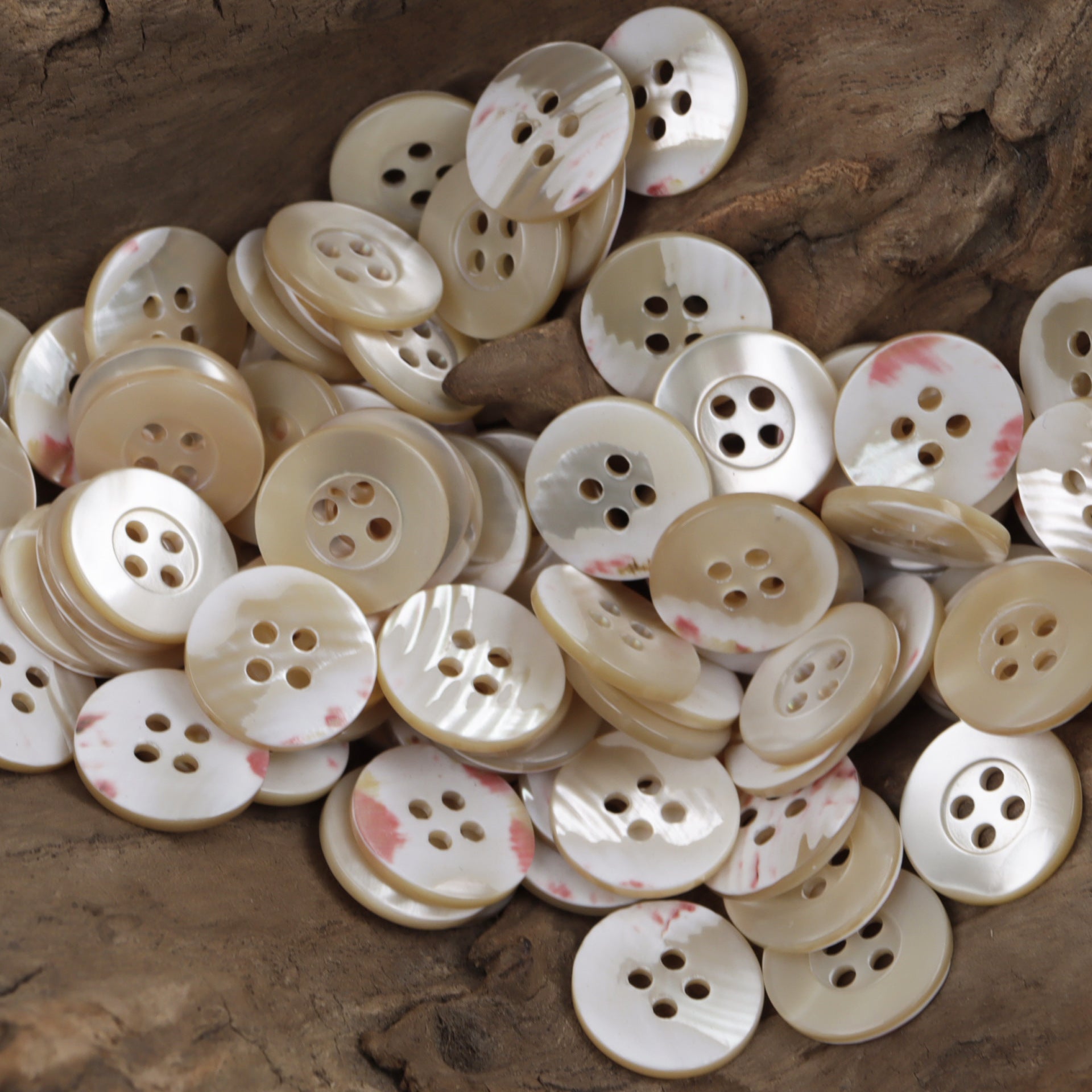 Wide-Edged Natural Beige Original Color Shell Flower Base Buttons 10pcs - Lots of Buttons