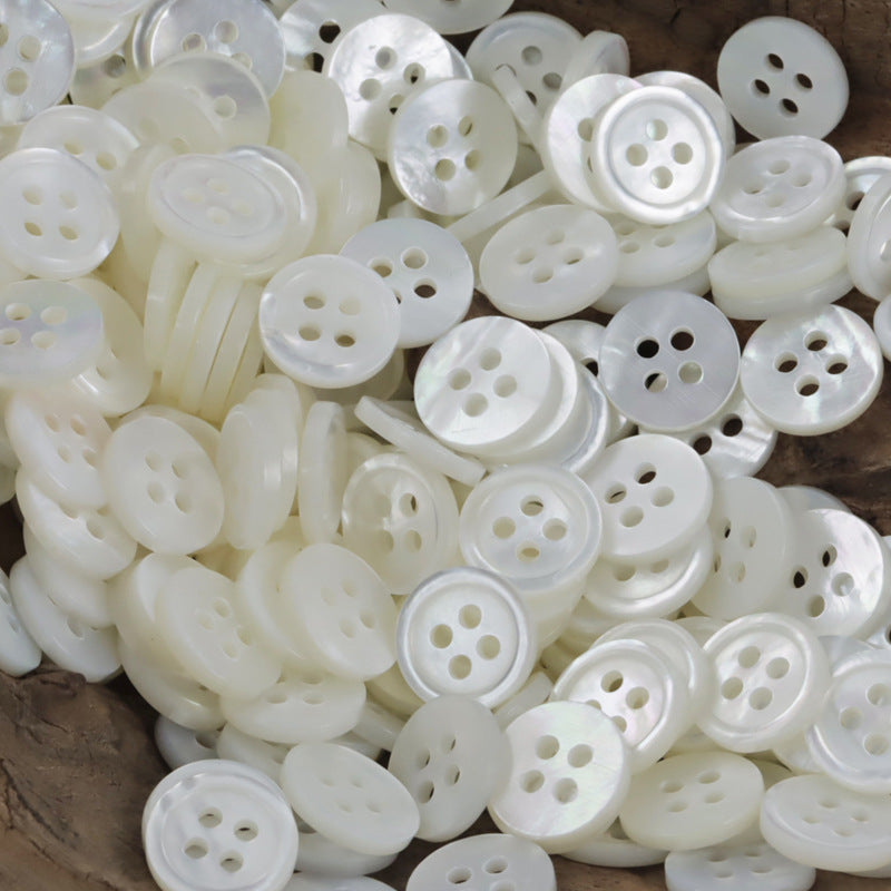 11.5MM Slim Rim Round 4-Hole White Natural Shell Buttons for Shirts 10pcs - Lots of Buttons