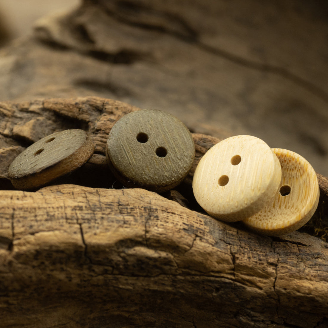 Natural Bamboo Buttons,Burnt and Distressed,10 Pack 