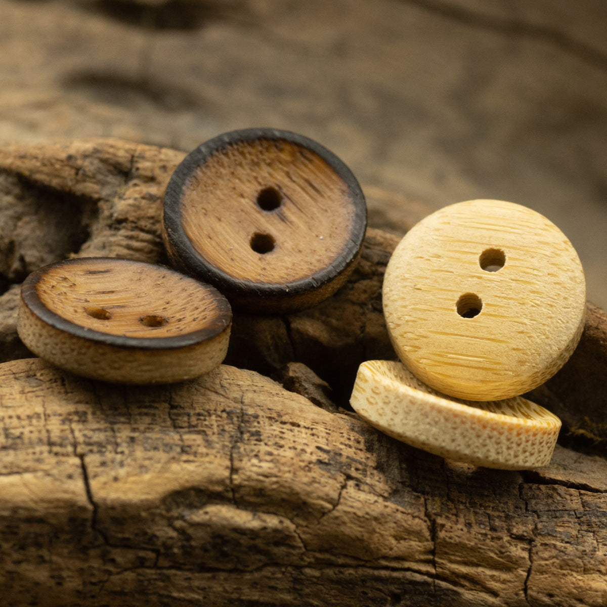 Natural Bamboo Buttons,Burnt and Distressed,10 Pack - Lots of Buttons