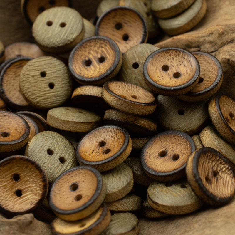 Natural Bamboo Buttons,Burnt and Distressed,10 Pack - Lots of Buttons