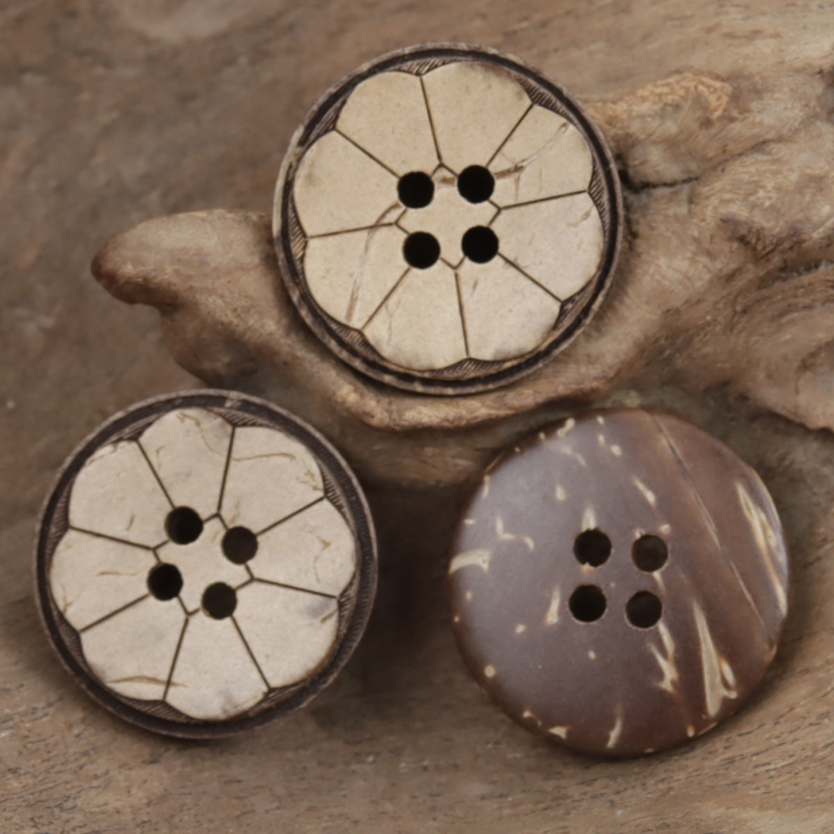 Natural Coconut Shell Ethnic Style Four Hole Buttons 40pcs - Lots of Buttons