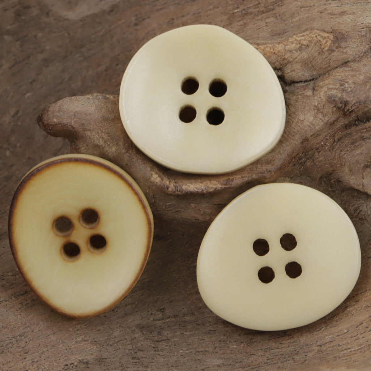 Fire Burned Beige Irregular Bowl Shaped Natural Corozo Buttons,10pcs - Lots of Buttons