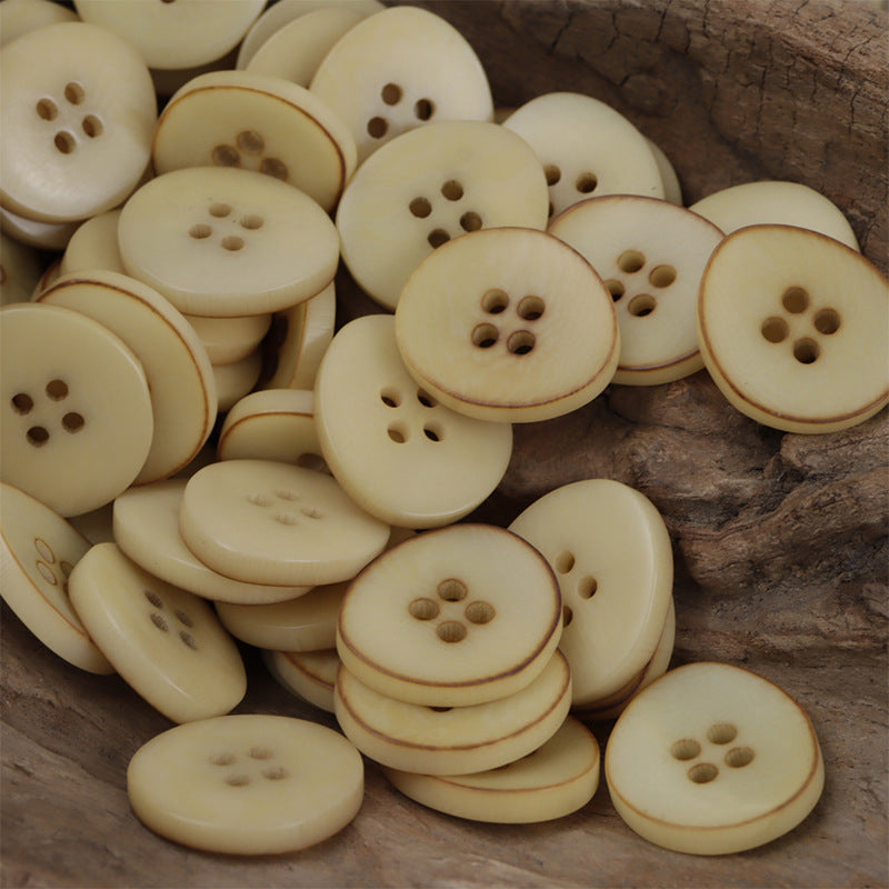 Fire Burned Beige Irregular Bowl Shaped Natural Corozo Buttons,10pcs - Lots of Buttons