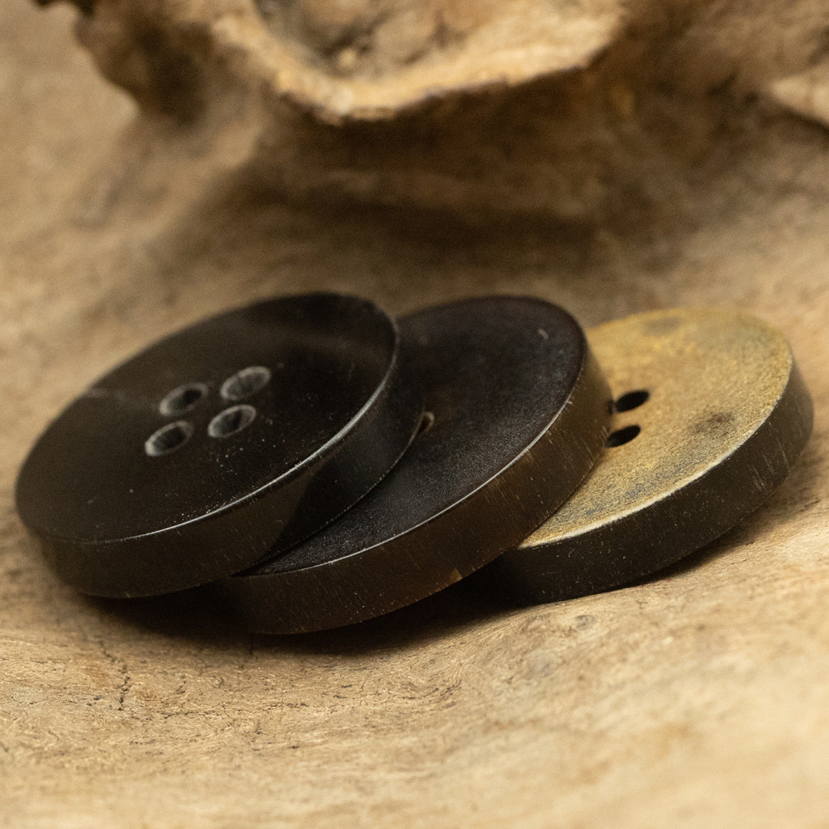 11.5-25mm Double Flat Vintage Black-Brown Horn Buttons 10pcs - Lots of Buttons