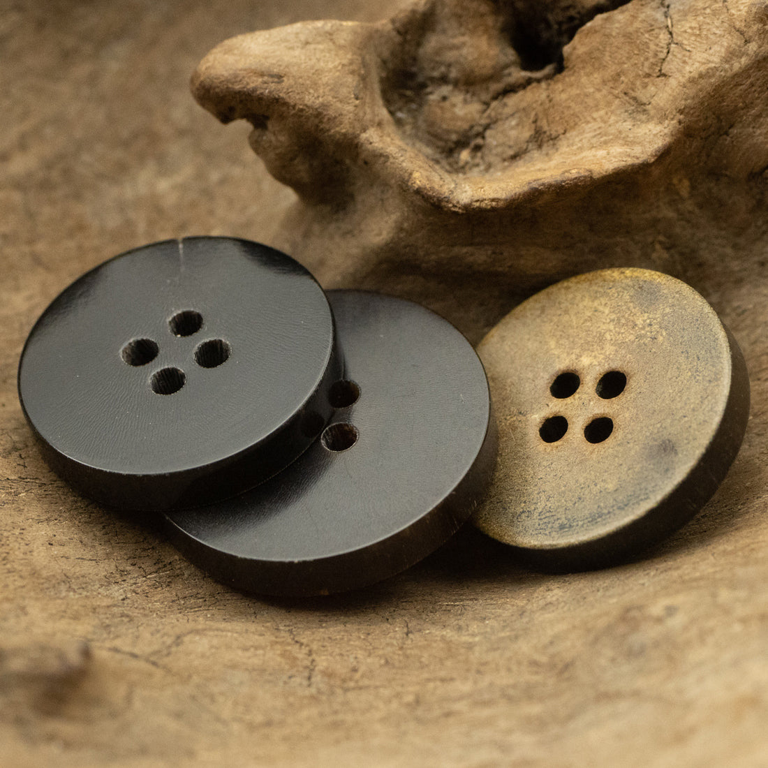 11.5-25mm Double Flat Vintage Black-Brown Horn Buttons 10pcs - Lots of Buttons