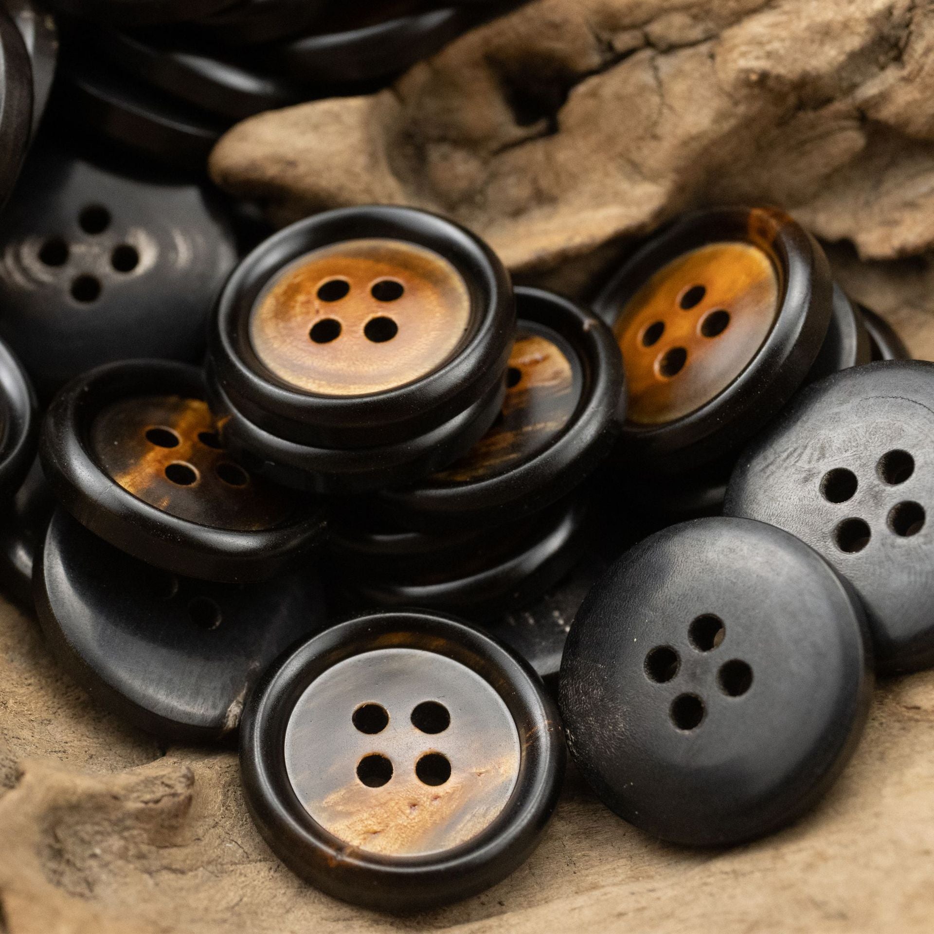 Burnt Silver Brown Horn Buttons for Retro Suits Trousers 6pcs - Lots of Buttons