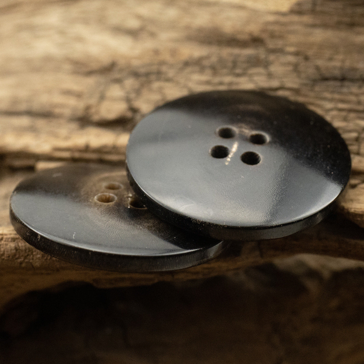 Natural Black Horn 28mm Large Buttons for Thick Woolen Coats 6pcs - Lots of Buttons