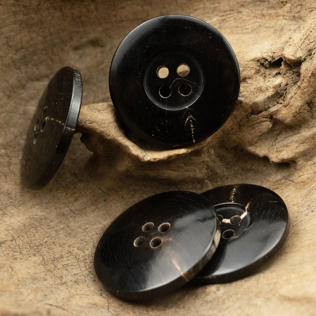 Natural Black Horn 28mm Large Buttons for Thick Woolen Coats 6pcs - Lots of Buttons