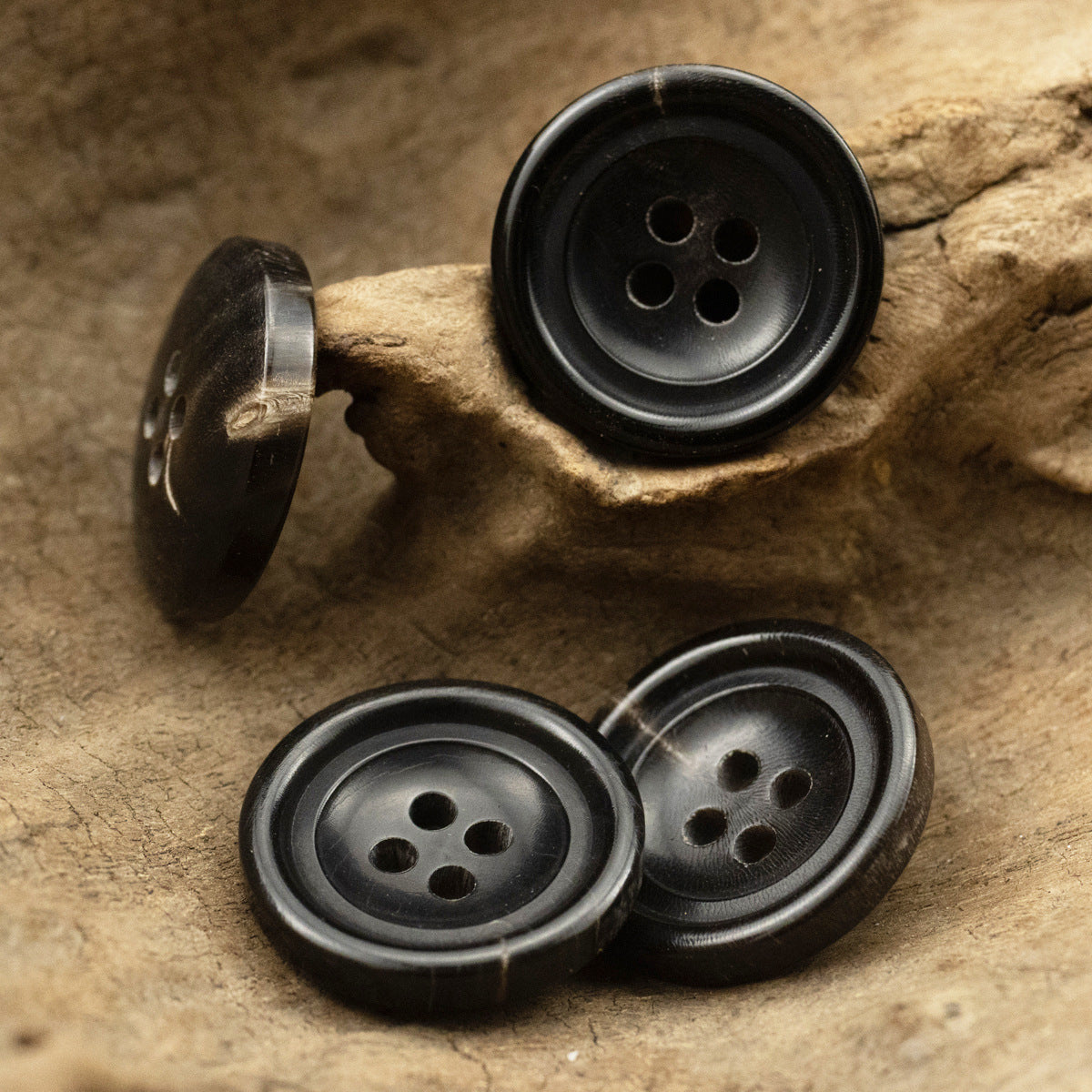 20mm Black Four-Hole Real Horn Buttons for Suits,Jackets 10pcs - Lots of Buttons