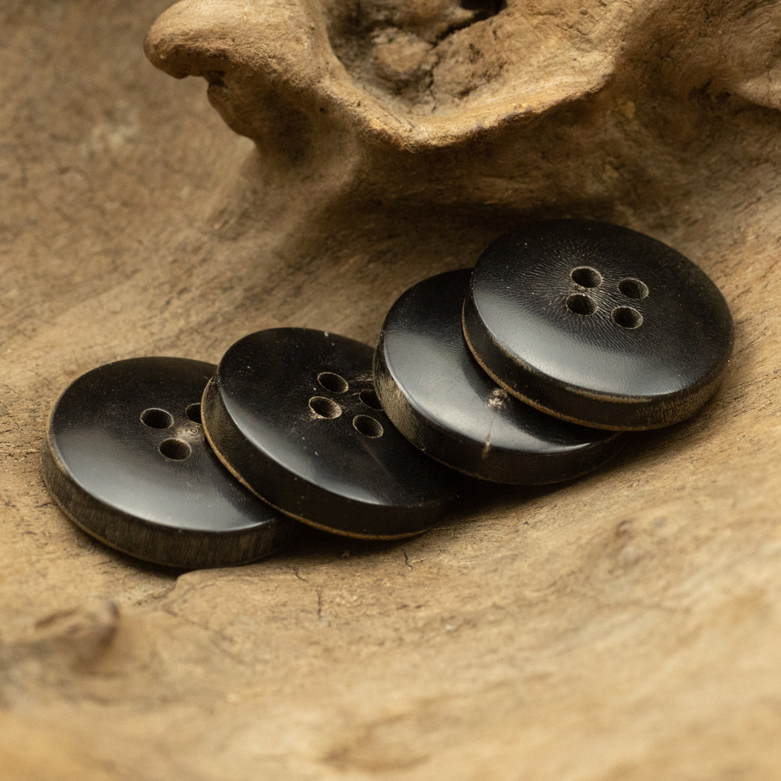 Vintage Burnished Horn 4 Hole Buttons for Motorcycle Leather Jackets 10pcs - Lots of Buttons