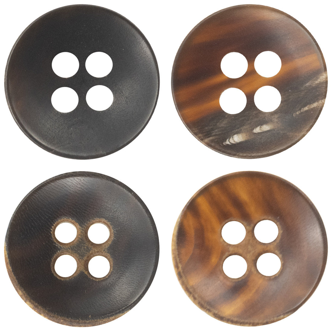 11.5mm Bowl-Shaped 4 Hole Burnt Black Horn Shirt Buttons 10pcs - Lots of Buttons