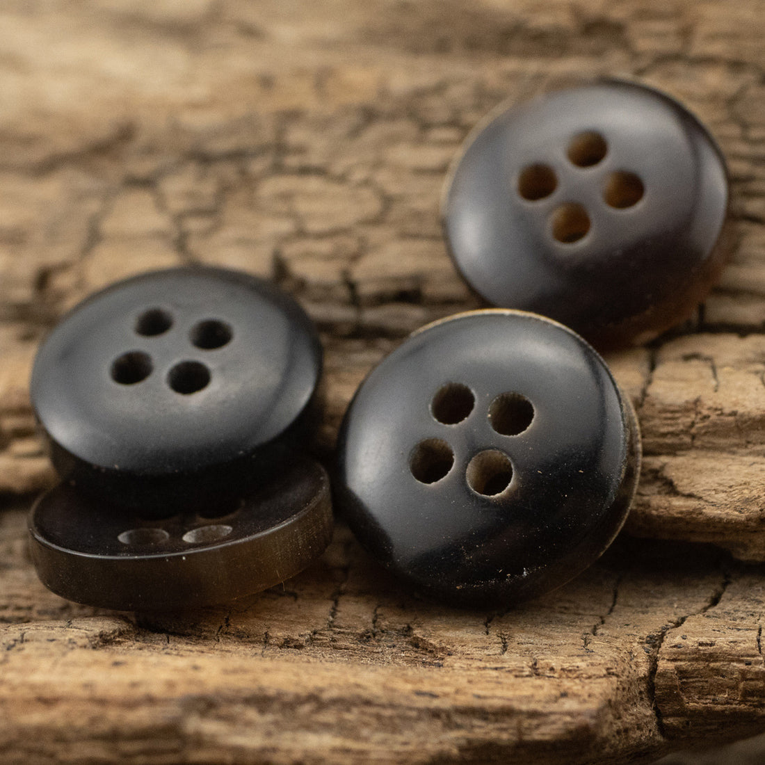 11.5mm Bowl-Shaped 4 Hole Burnt Black Horn Shirt Buttons 10pcs - Lots of Buttons
