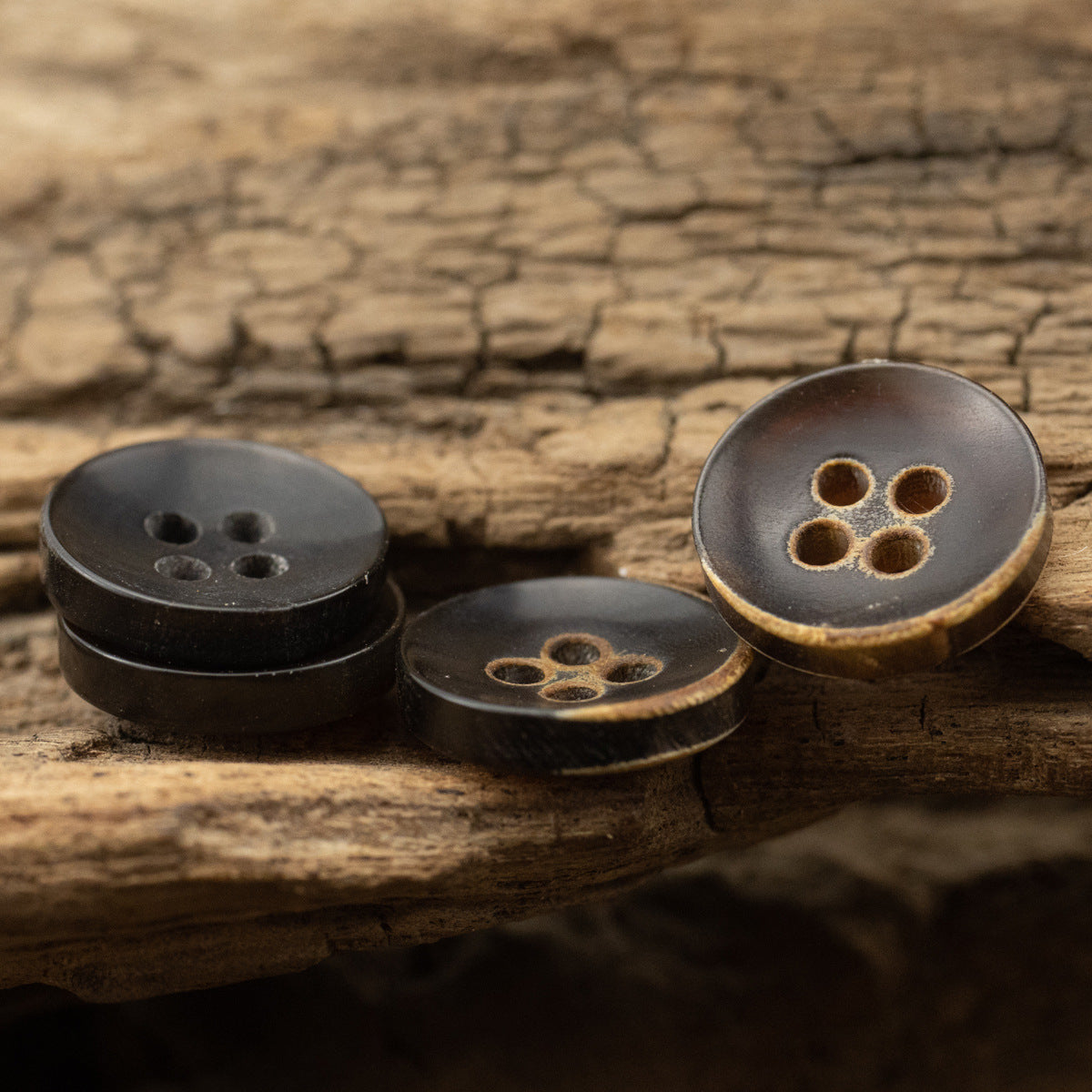 11.5mm Bowl-Shaped 4 Hole Burnt Black Horn Shirt Buttons 10pcs - Lots of Buttons