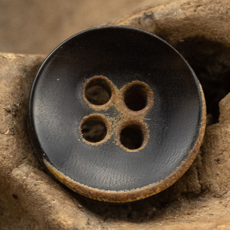 11.5mm Bowl-Shaped 4 Hole Burnt Black Horn Shirt Buttons 10pcs - Lots of Buttons