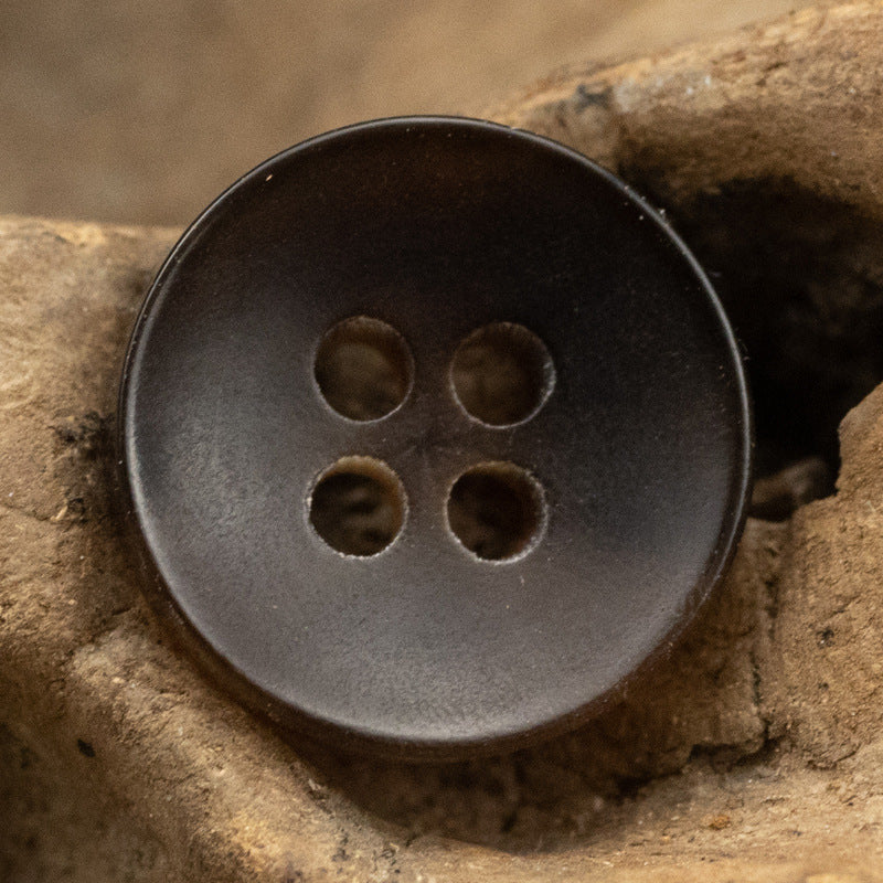 11.5mm Bowl-Shaped 4 Hole Burnt Black Horn Shirt Buttons 10pcs - Lots of Buttons