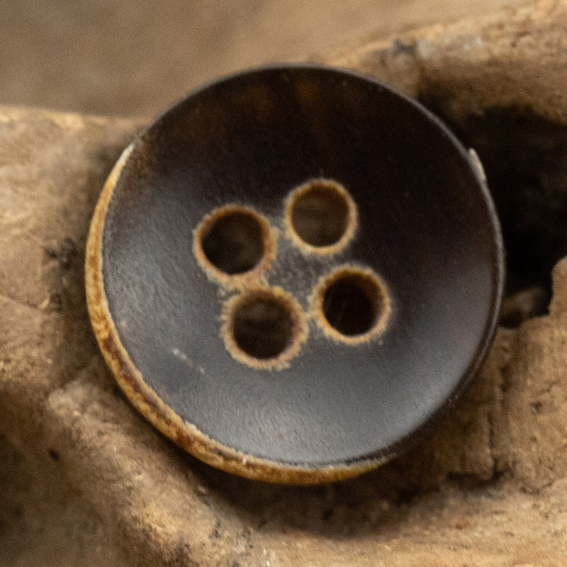 11.5mm Bowl-Shaped 4 Hole Burnt Black Horn Shirt Buttons 10pcs - Lots of Buttons