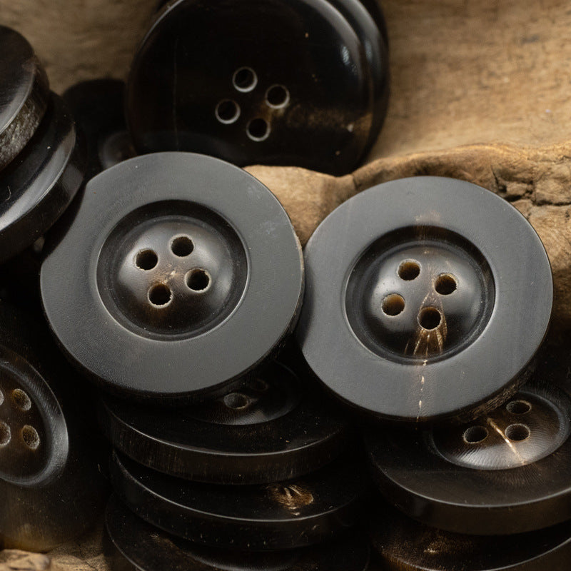 Wide-Edged Natural Horn 4 Hole Buttons for Casual Cargo Pants 10pcs - Lots of Buttons