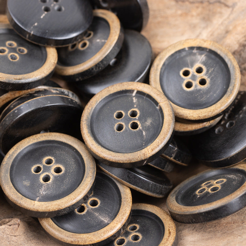 Burnt Coffee Black Genuine Horn Buttons for Wool Suits 10pcs - Lots of Buttons