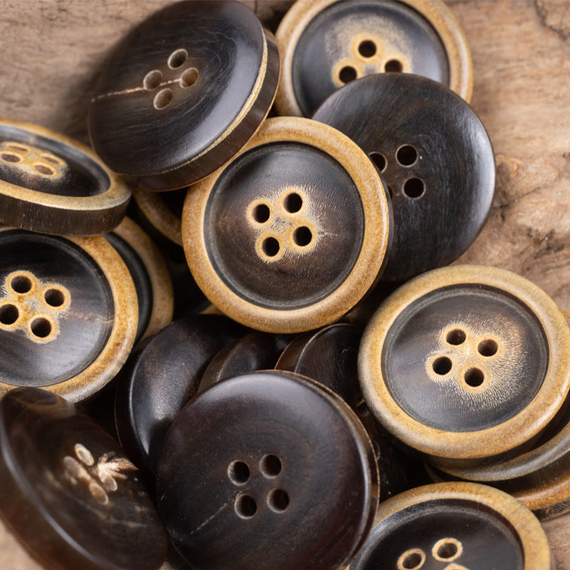 Burnt Coffee Black Genuine Horn Buttons for Wool Suits 10pcs - Lots of Buttons
