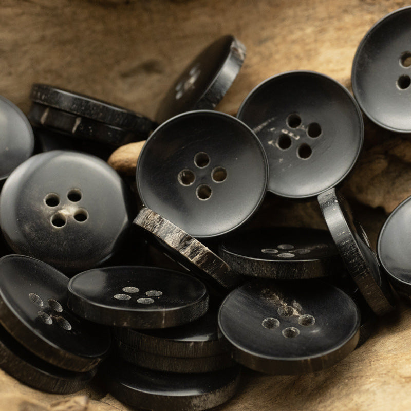 Burnt-Edge Bowl-Shaped Black Horn Buttons for Retro Wool Suits 10pcs - Lots of Buttons
