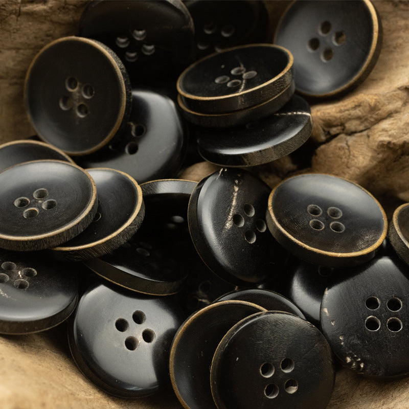 Burnt-Edge Bowl-Shaped Black Horn Buttons for Retro Wool Suits 10pcs - Lots of Buttons