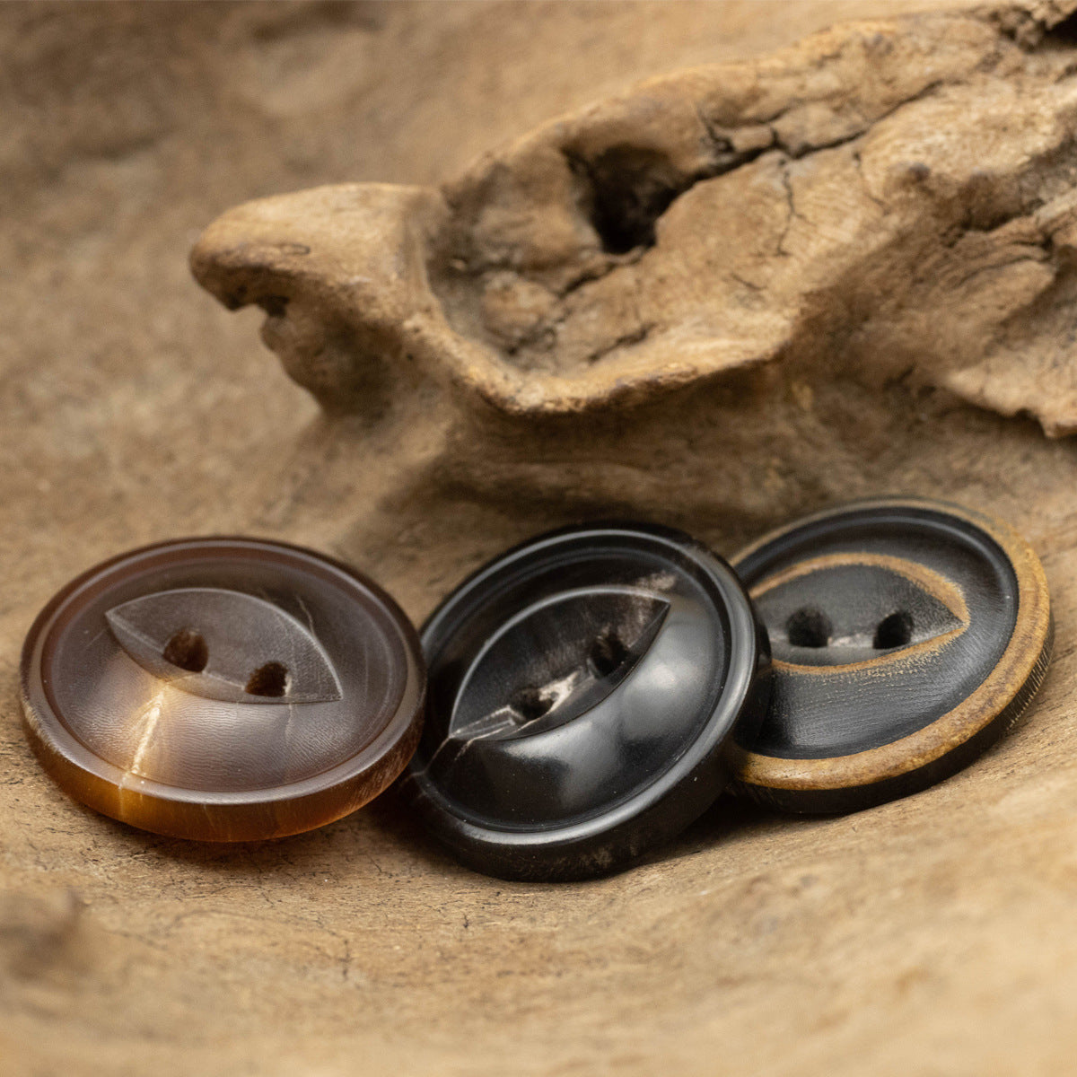 Fire Burned Horn Rustic Clothing Buttons 2 Hole Fish-Eye,10PCS - Lots of Buttons