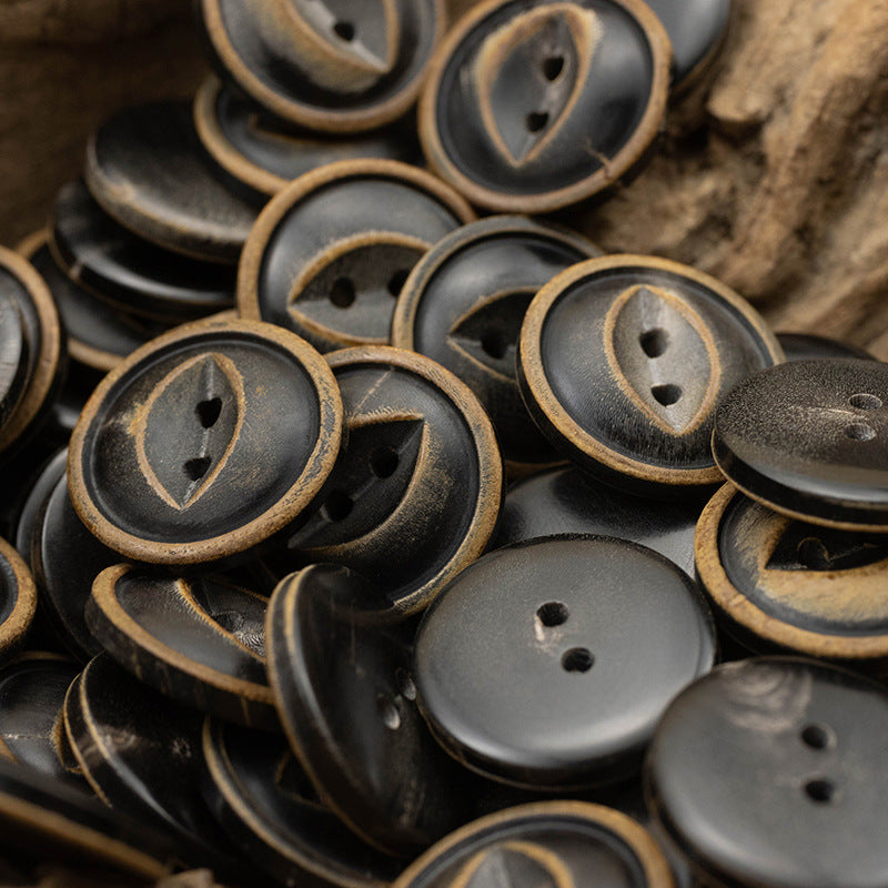 Fire Burned Horn Rustic Clothing Buttons 2 Hole Fish-Eye,10PCS - Lots of Buttons