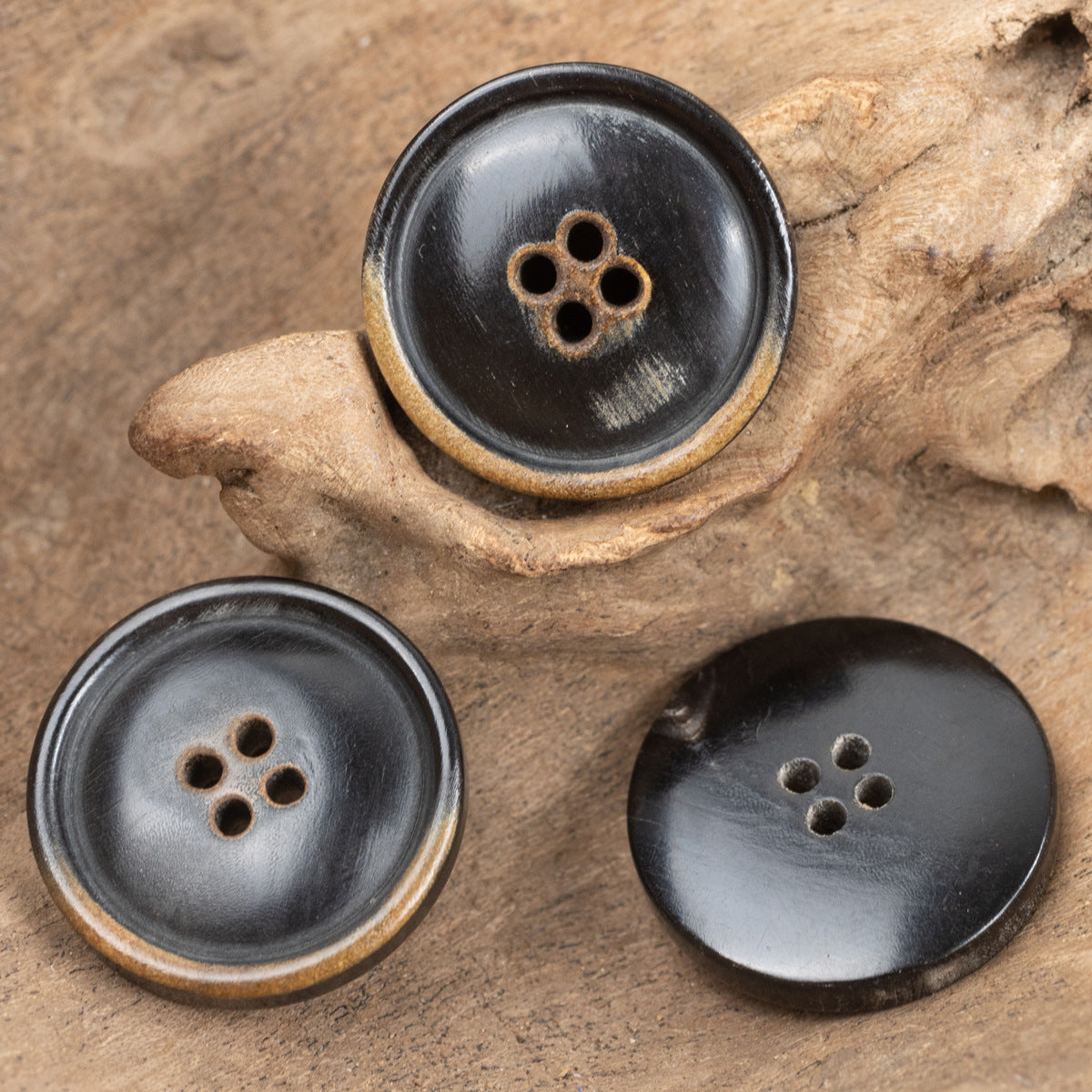Black Four-Hole Burnt Natural Horn Clothing Buttons,10pcs - Lots of Buttons