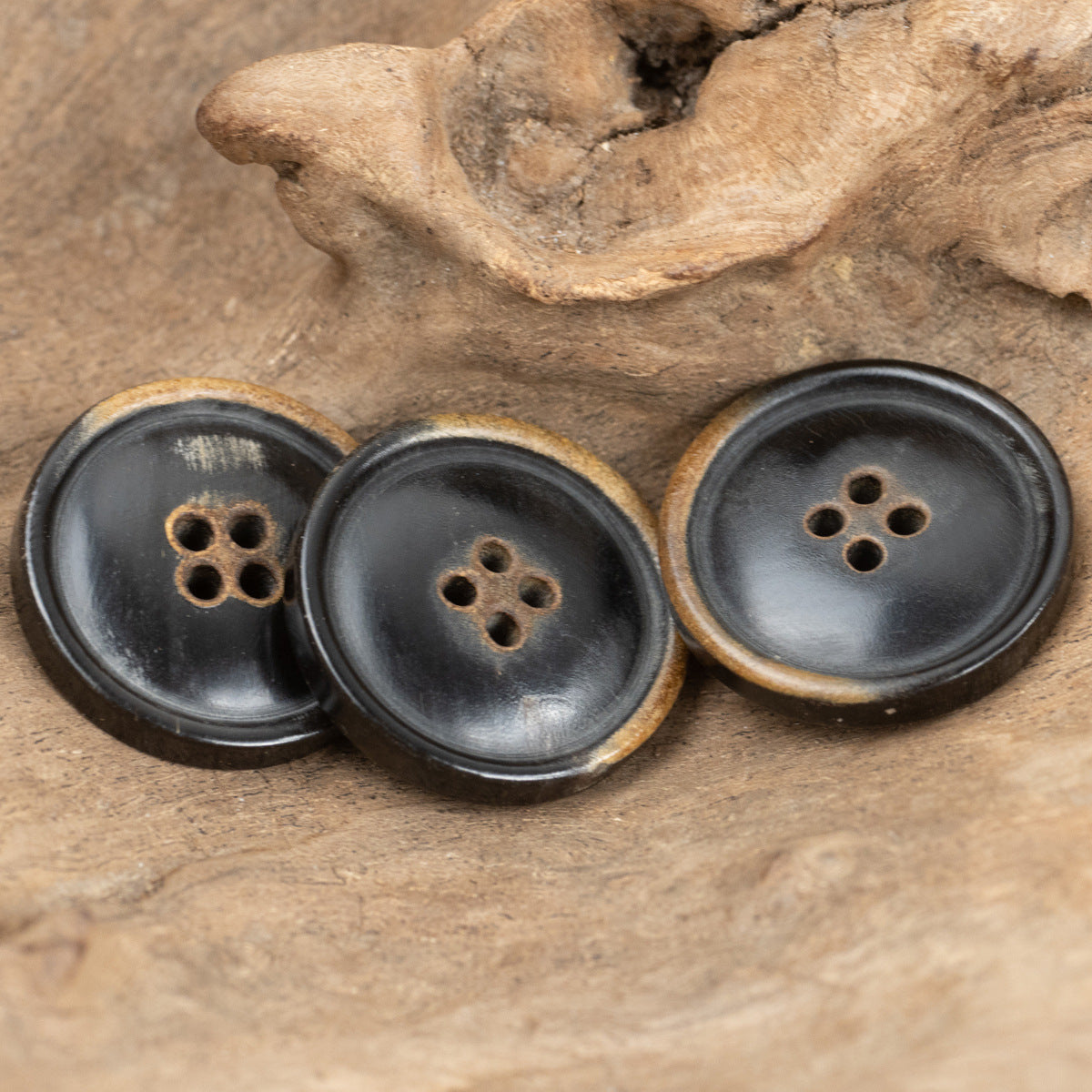 Black Four-Hole Burnt Natural Horn Clothing Buttons,10pcs - Lots of Buttons