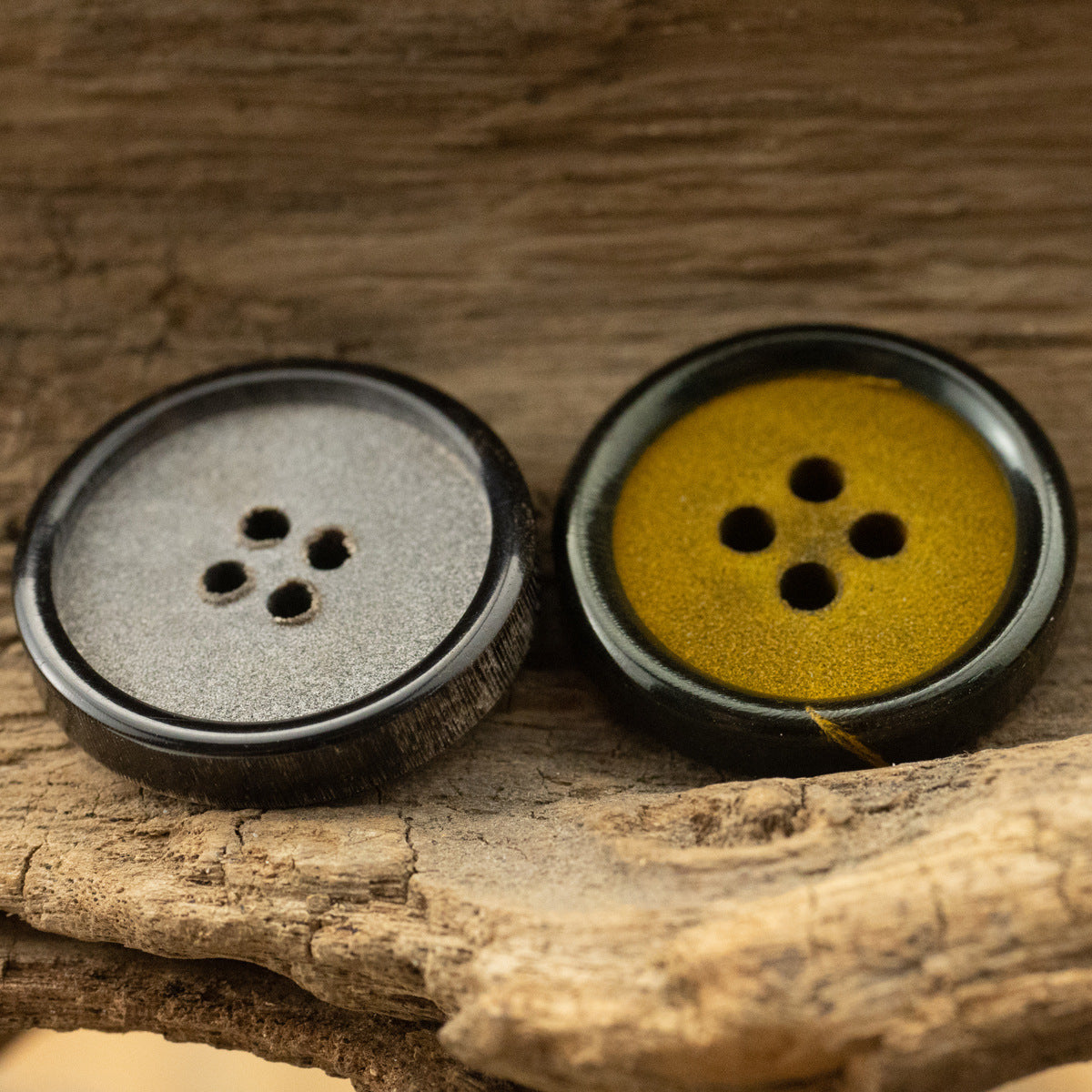 Frosted Silver Gray Ginger Yellow Horn Buttons for Leather Jackets 10pcs - Lots of Buttons