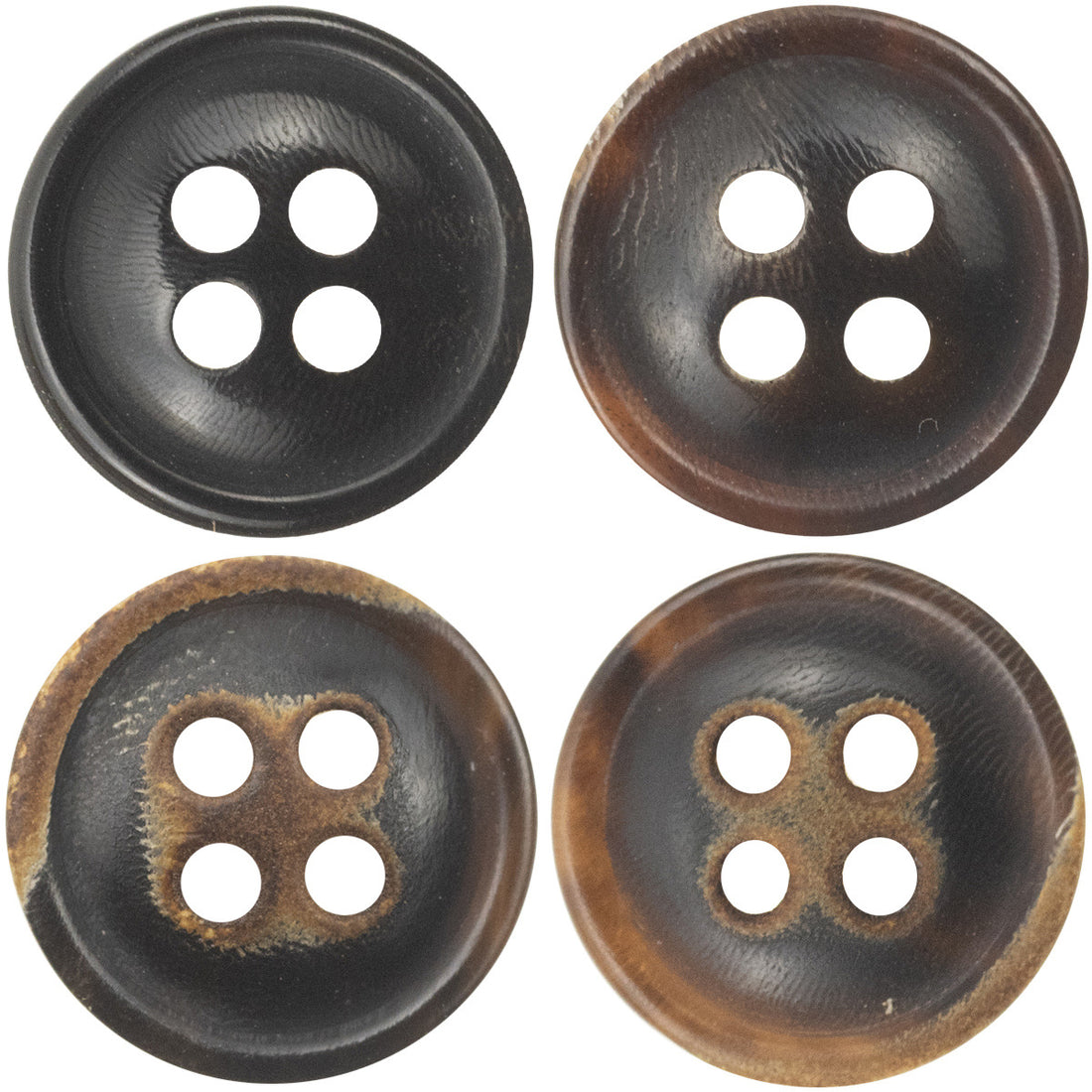 11.5MM Burnt-Edge Four-Eye Black Horn Shirt Buttons 24 Pack - Lots of Buttons