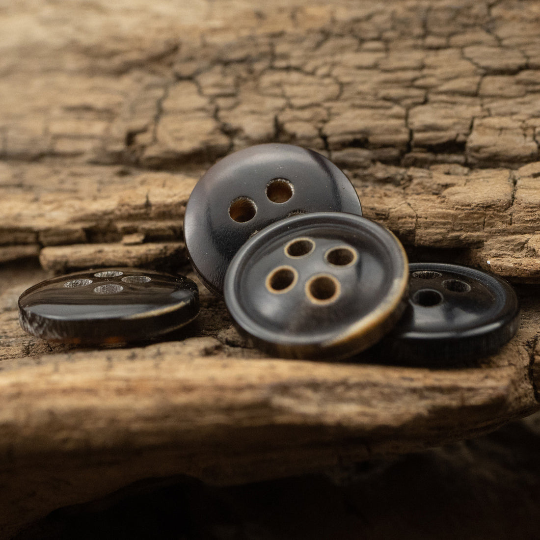11.5MM Burnt-Edge Four-Eye Black Horn Shirt Buttons 24 Pack - Lots of Buttons