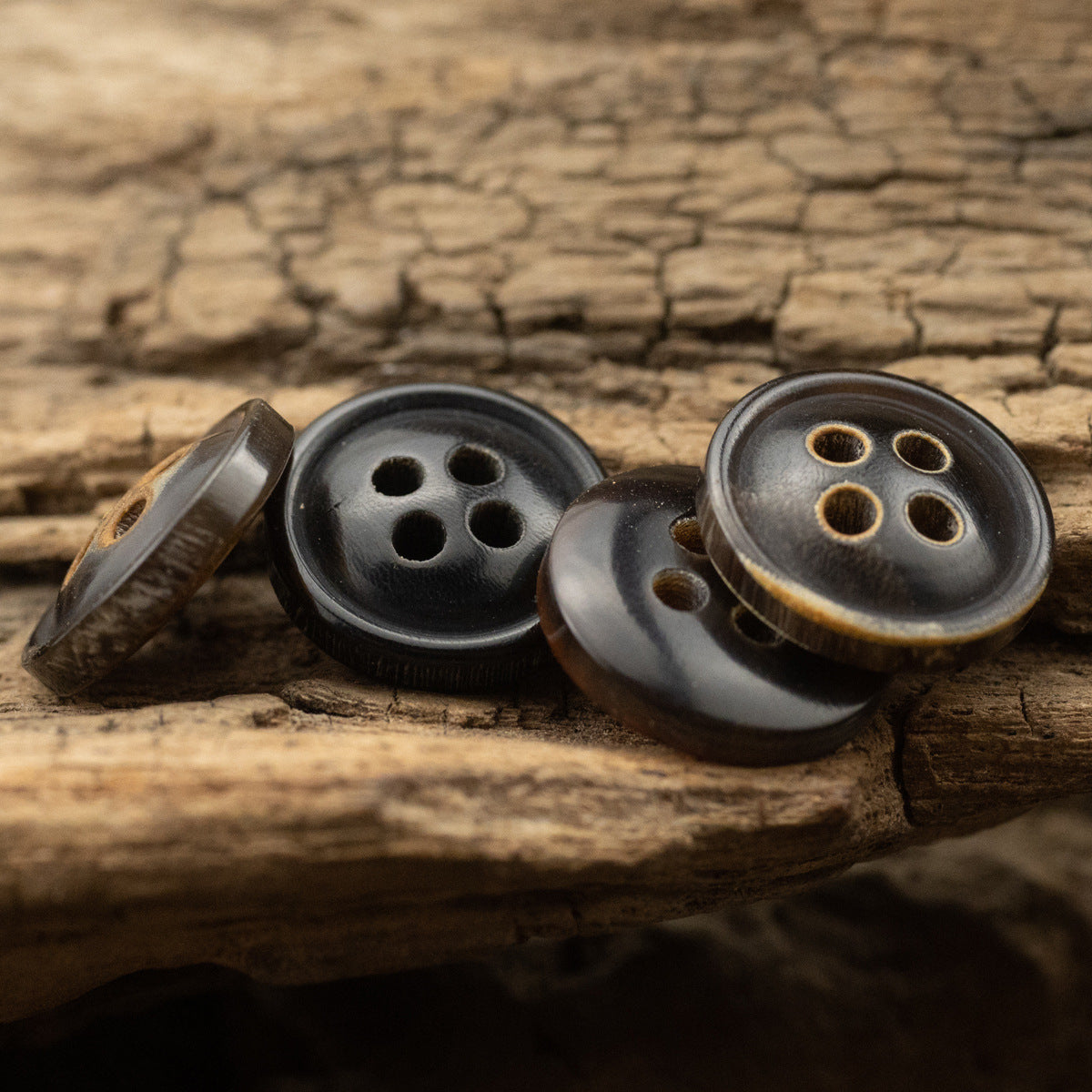 11.5MM Burnt-Edge Four-Eye Black Horn Shirt Buttons 24 Pack - Lots of Buttons