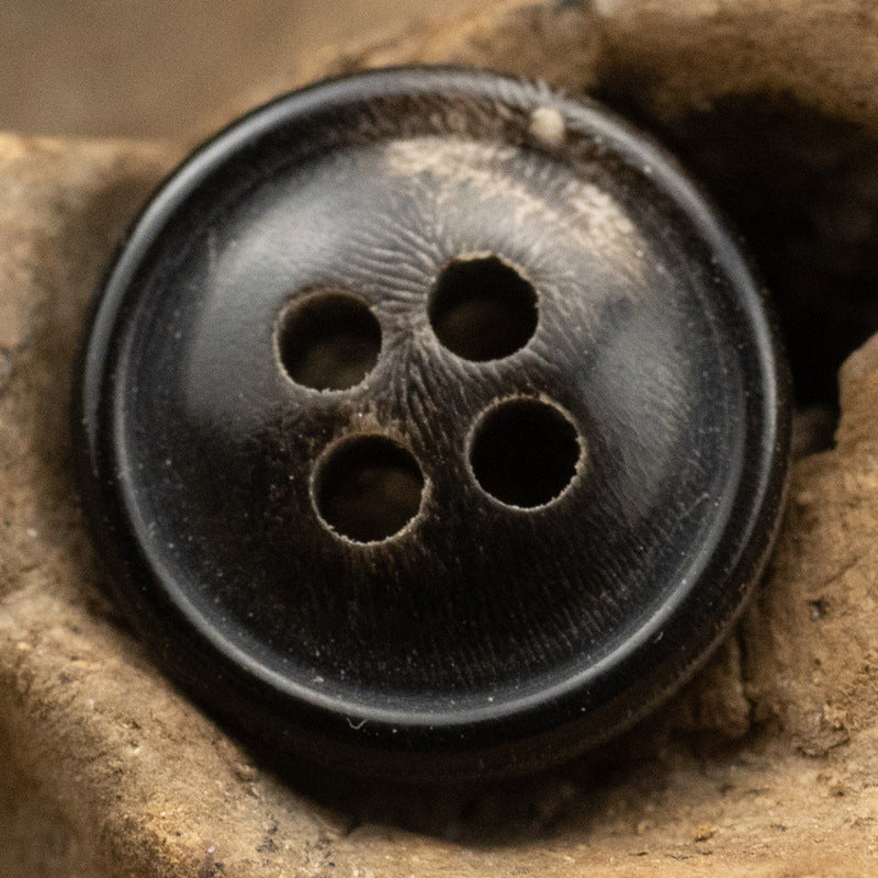 11.5MM Burnt-Edge Four-Eye Black Horn Shirt Buttons 24 Pack - Lots of Buttons