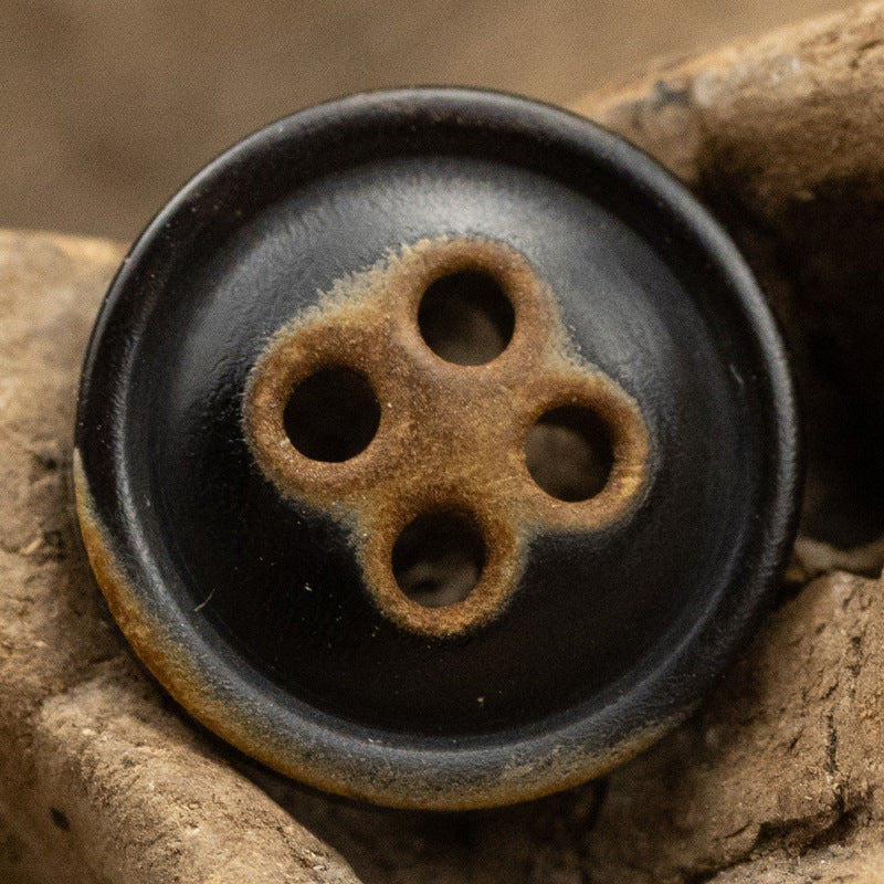 11.5MM Burnt-Edge Four-Eye Black Horn Shirt Buttons 24 Pack - Lots of Buttons