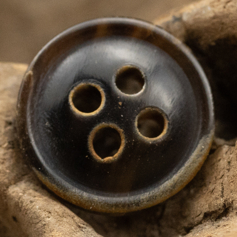 11.5MM Burnt-Edge Four-Eye Black Horn Shirt Buttons 24 Pack - Lots of Buttons