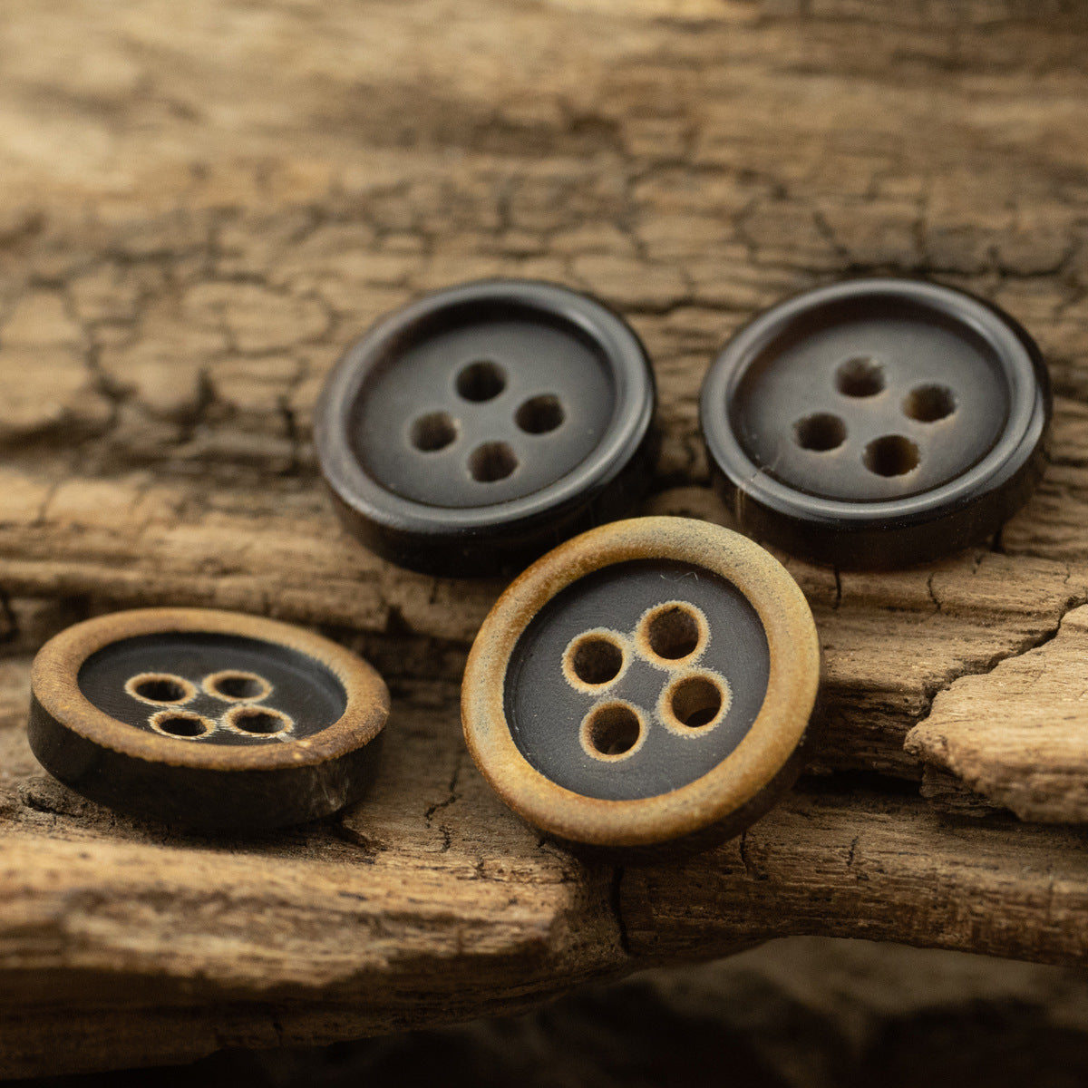 11.5mm Burnt Dark Coffee and Black Horn Buttons for Polo Shirts 10pcs - Lots of Buttons