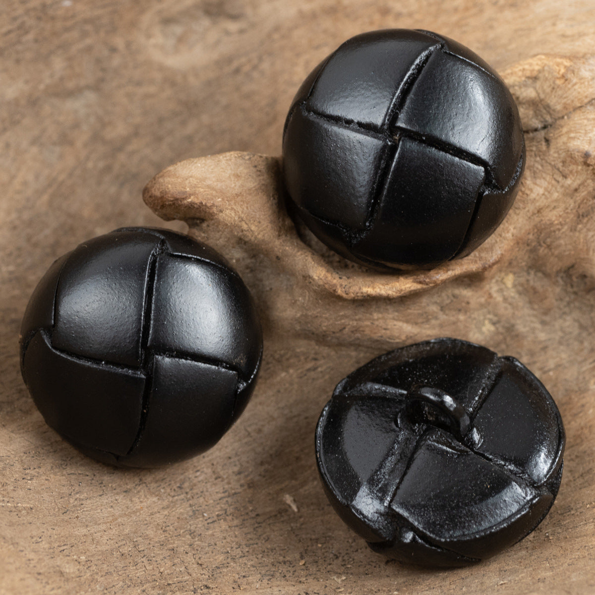 15-25mm Vintage Genuine Leather Black Braided Button 6pcs - Lots of Buttons