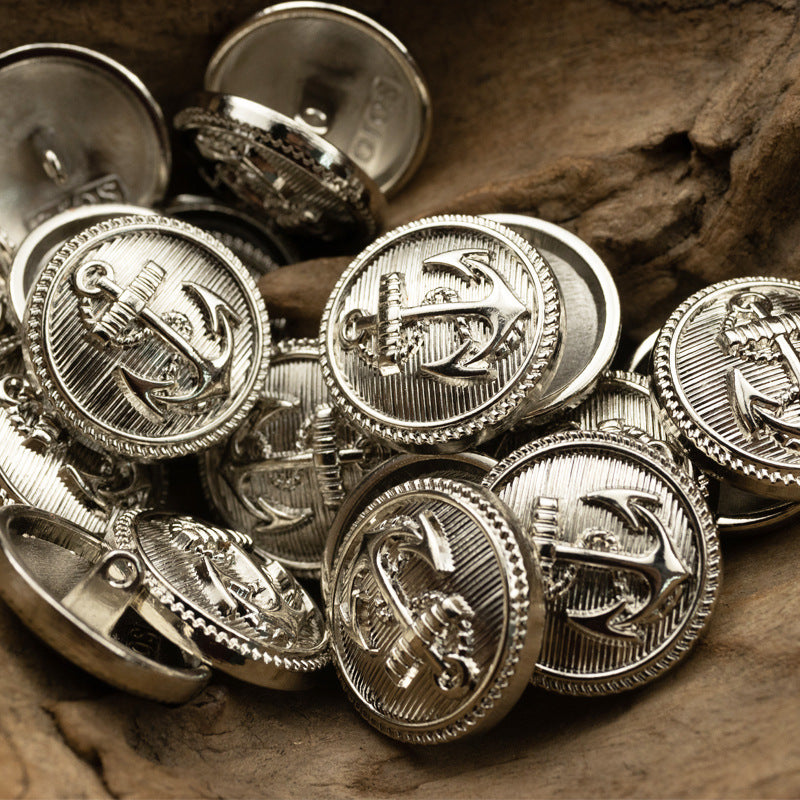 Suit Metal Buttons with Sea Anchor Pattern 10pcs - Lots of Buttons