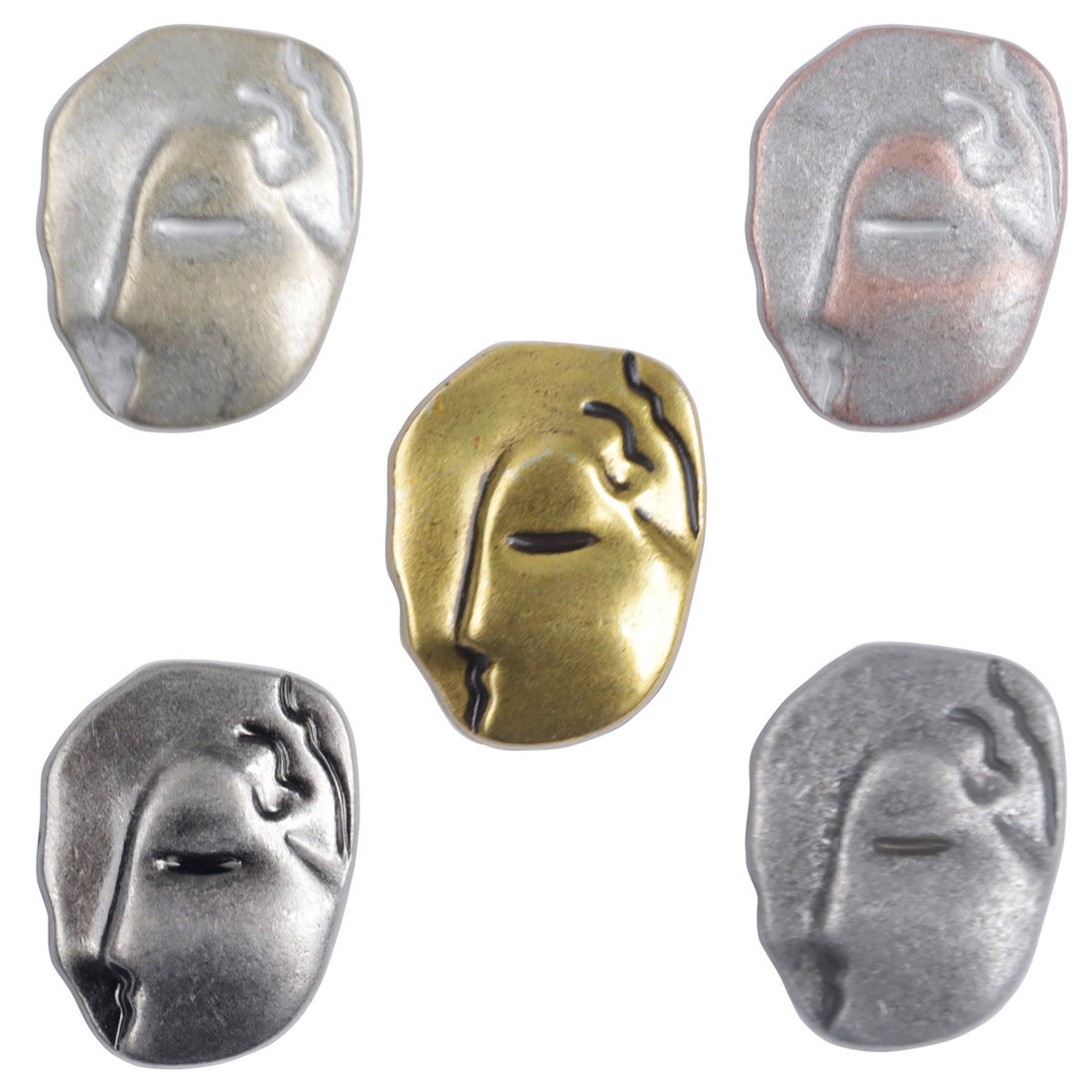 Irregular Human Face Vintage Metal Shank Clothing Buttons,5pcs - Lots of Buttons