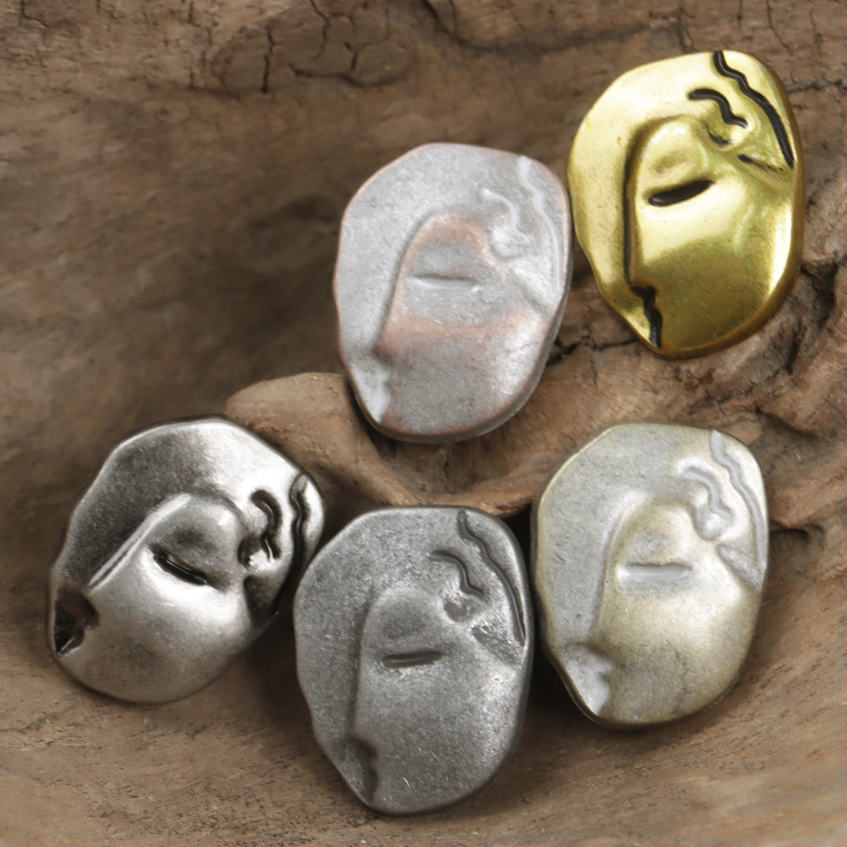 Irregular Human Face Vintage Metal Shank Clothing Buttons,5pcs - Lots of Buttons