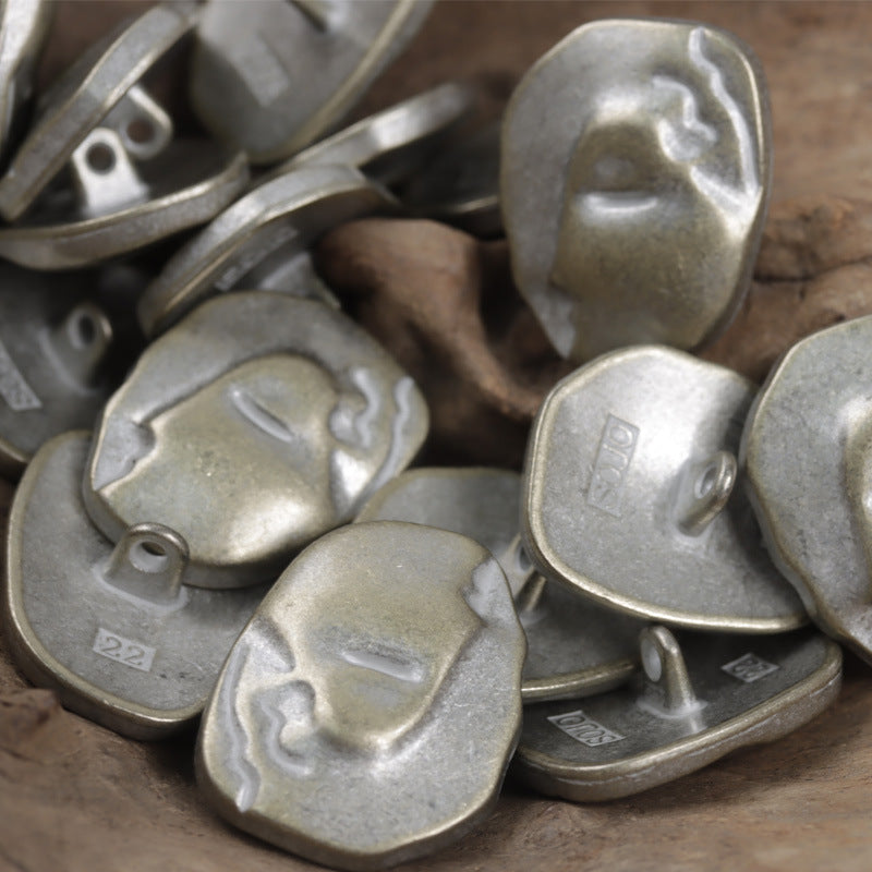 Irregular Human Face Vintage Metal Shank Clothing Buttons,5pcs - Lots of Buttons