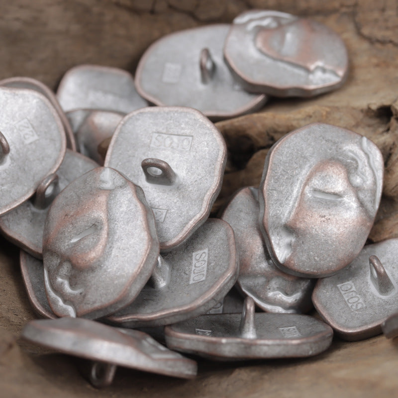Irregular Human Face Vintage Metal Shank Clothing Buttons,5pcs - Lots of Buttons