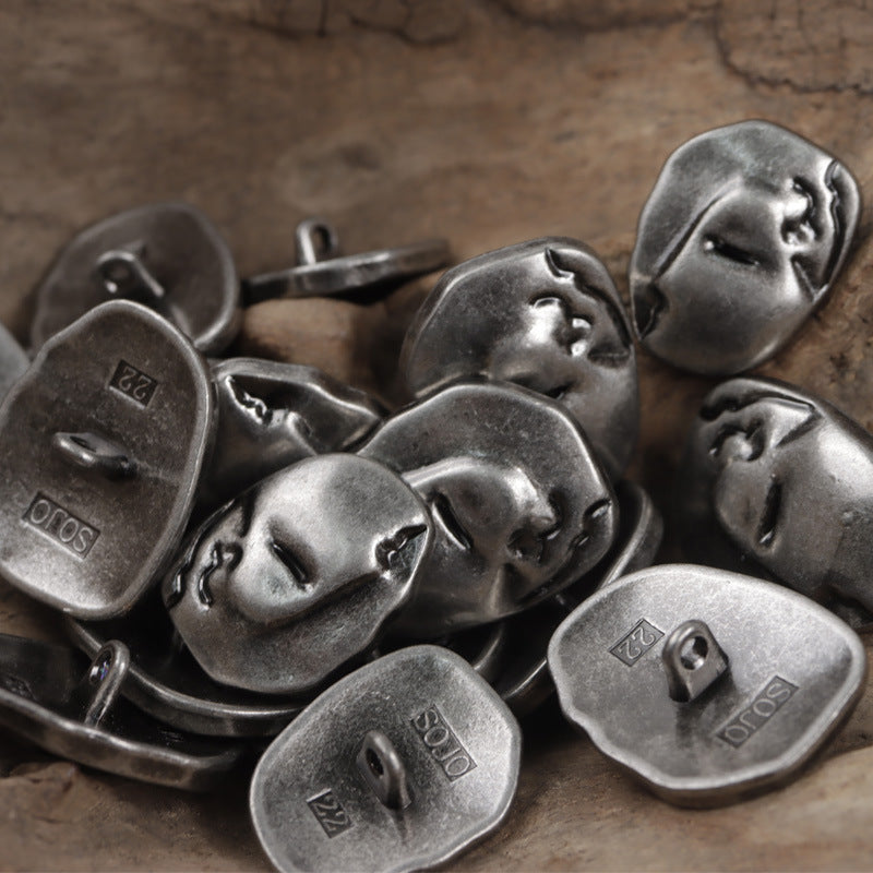 Irregular Human Face Vintage Metal Shank Clothing Buttons,5pcs - Lots of Buttons