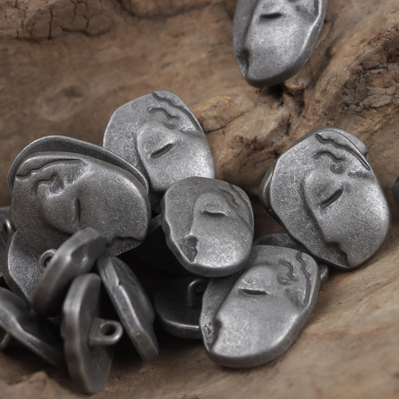 Irregular Human Face Vintage Metal Shank Clothing Buttons,5pcs - Lots of Buttons