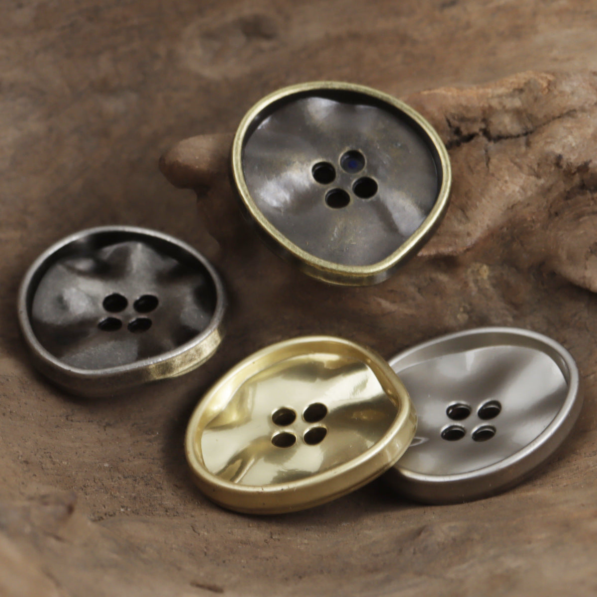Irregular Triangle Four-Hole Metal Buttons 10pcs - Lots of Buttons