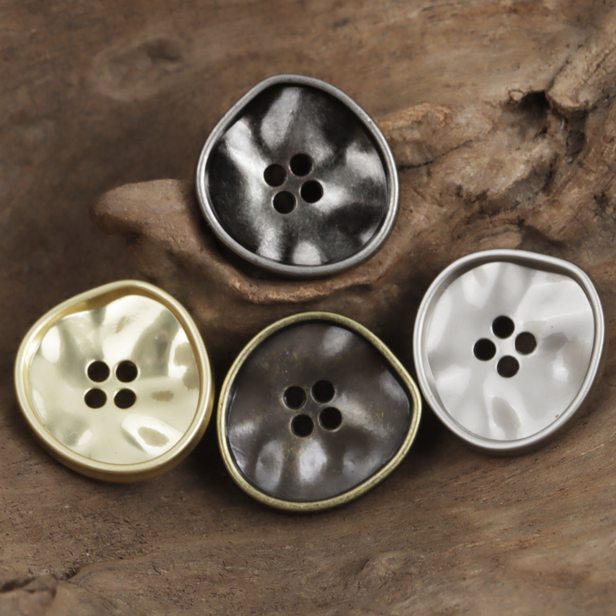 Irregular Triangle Four-Hole Metal Buttons 10pcs - Lots of Buttons